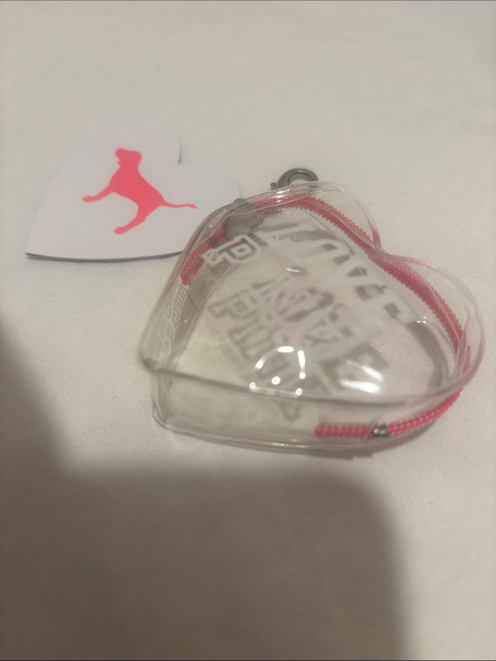 PINK Victoria's Secret Clear Heart Pouch with Pink Trim + Polka Dot Gift Bag - Picture 4 of 7